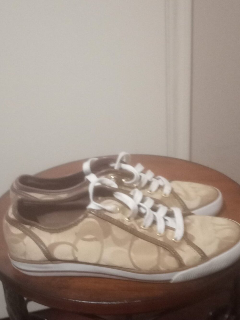 Coach Dee Optic C Khaki Tan Brown Womens Size 9B Lace Up Sneakers Shoes